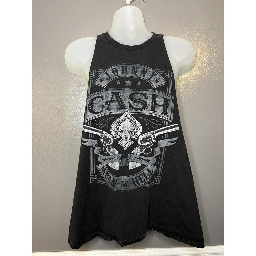 Johnny Cash Shirt Mens XL Black Mean As Hell Guns Spade Tank Top Graphic Tee - Picture 2 of 7